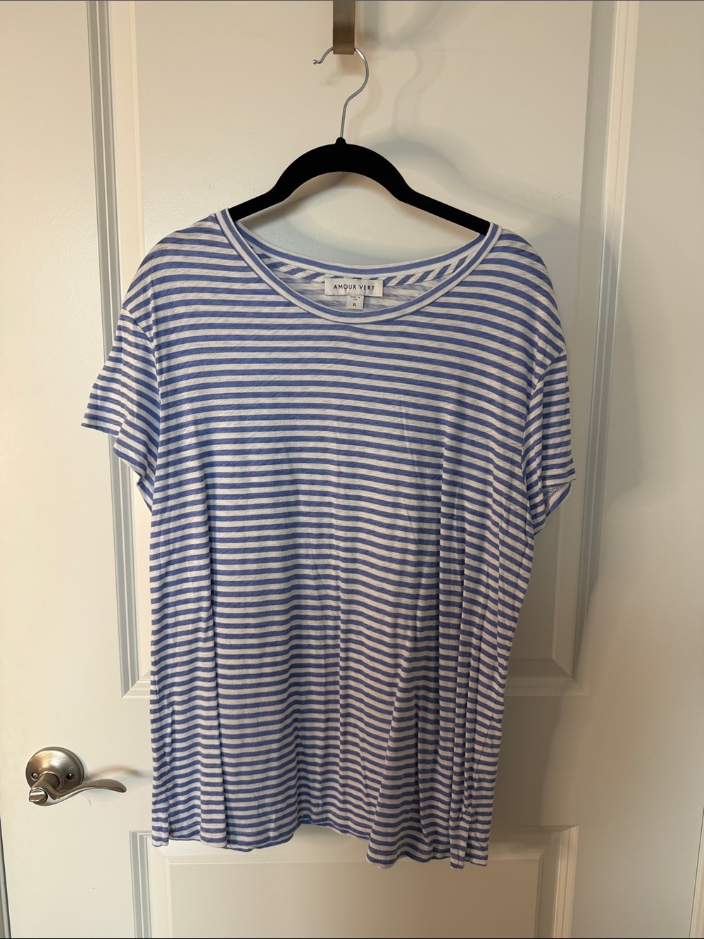 Amour Vert Light Blue and White Striped Short Sleeve Tee